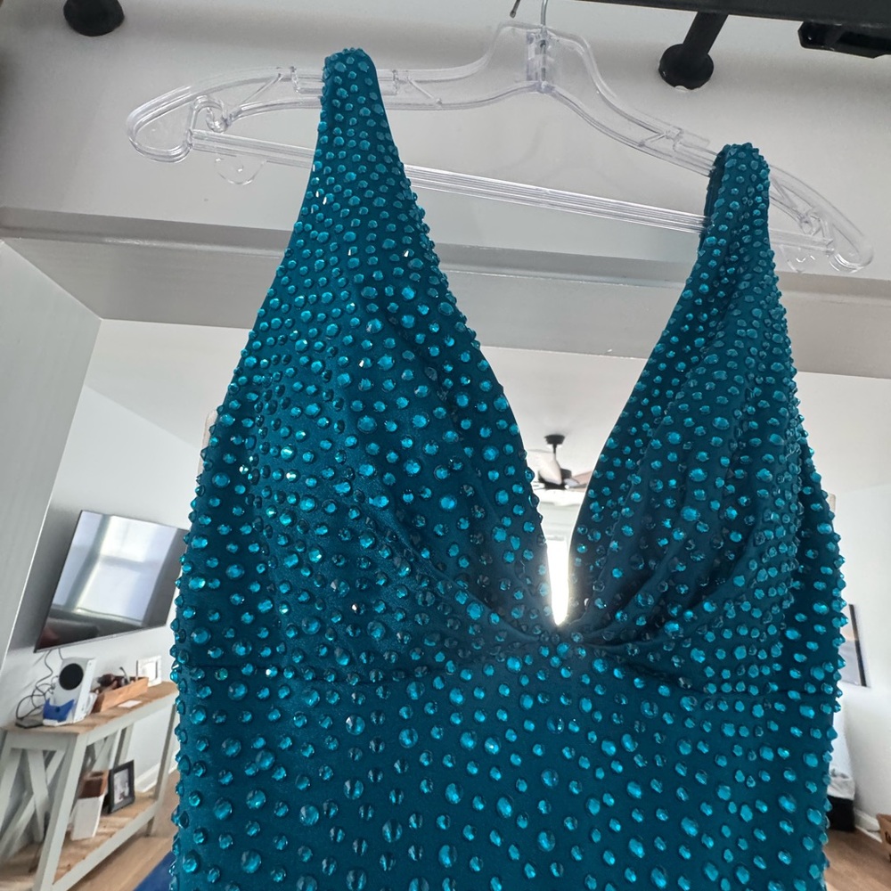 Johnathan Kayne Teal Gown with Train - Picture 4 of 5